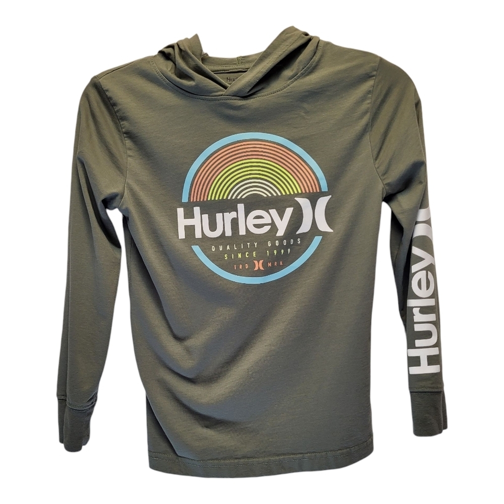 Hurley Kids Green Hoodie Sweatshirt with Logo - Size S (8-10)
